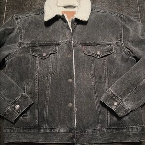 Black Denim Jacket with Sherpa Collar
